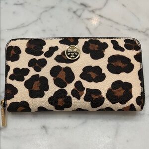 Tory Burch Leopard Print Wallet in Black and Brown